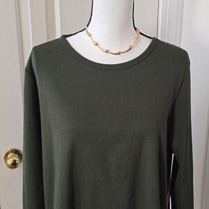 ST. JOHN'S BAY BRAND WOMEN'S PETITE PLUS OLIVE GREEN LONG SLEEVES TEE-SHIRT PXXL